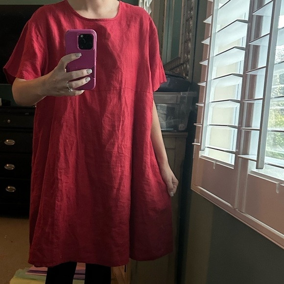 Bryn Walker tunic top red 100% linen lagenlook dress knee length size M - Picture 15 of 15